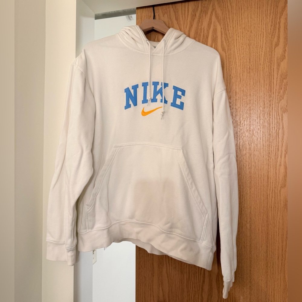 Nike White Hoodie with Blue Logo